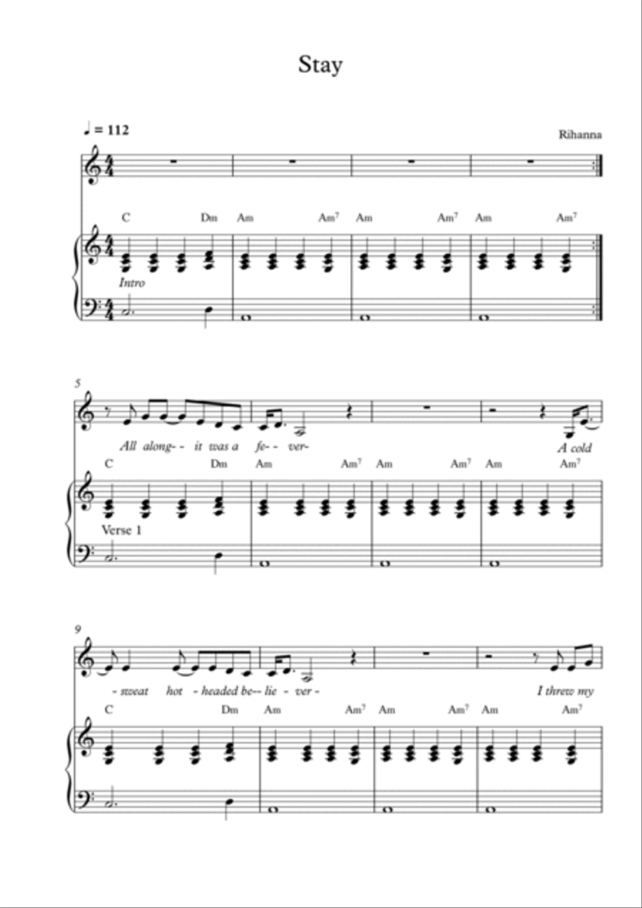 Stay Piano Solo scores gallery preview page 1