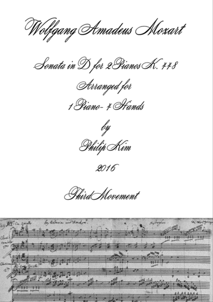 Mozart Sonata in D, K. 448 for 2 Pianos (3rd movement) Arranged for 1 piano-4 hands by Philip Kim 1 Piano, 4-Hands scores gallery preview page 1