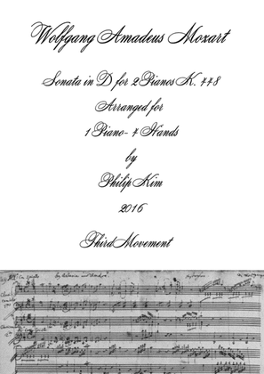 Book cover for Mozart Sonata in D, K. 448 for 2 Pianos (3rd movement) Arranged for 1 piano-4 hands by Philip Kim
