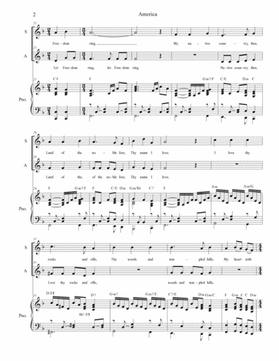 America (My Country, 'Tis of Thee) (2-part choir - (SA) image number null