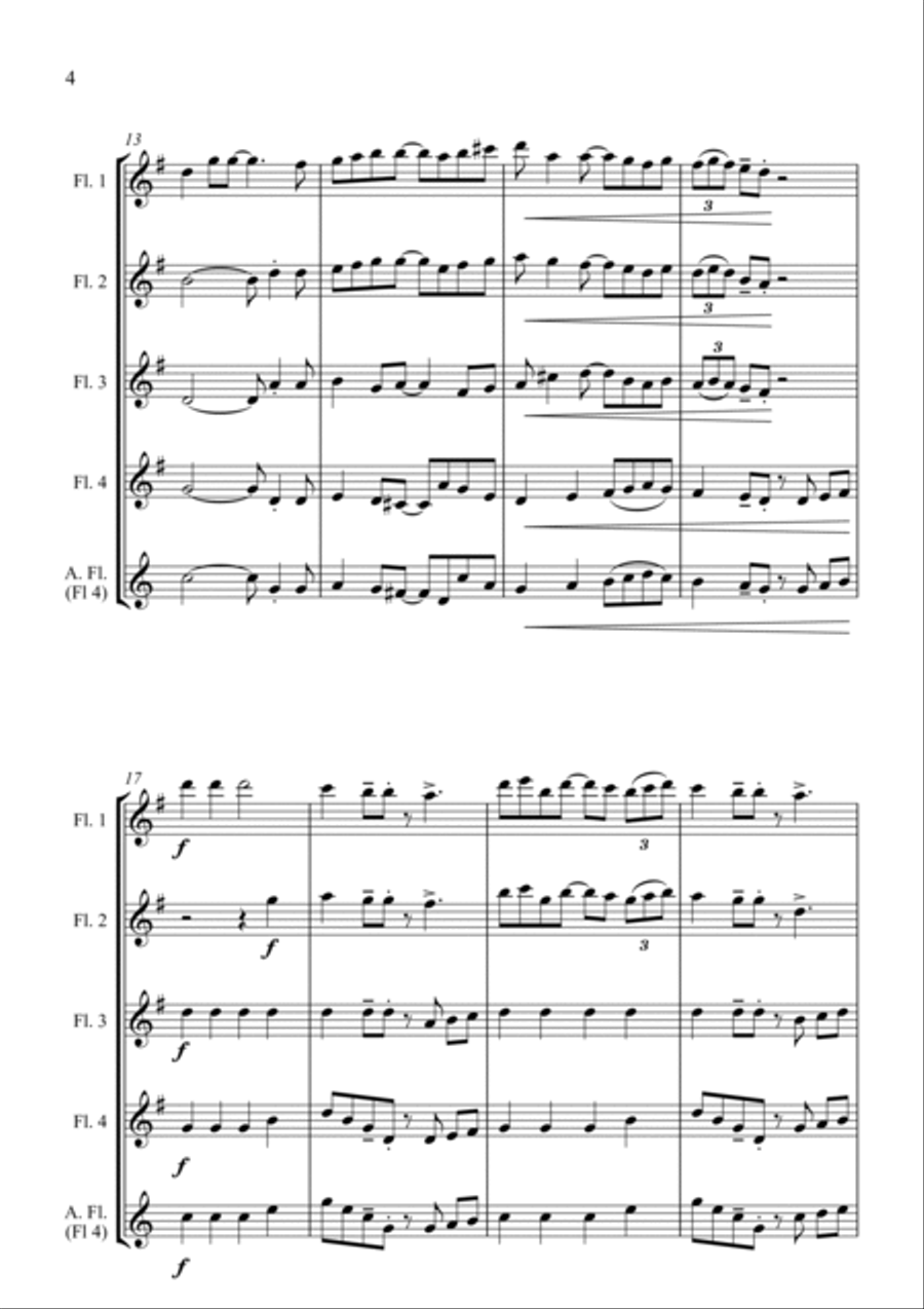 Hark the Herald Angels Swing - Jazz Carol for Flute Quartet Flute Quartet scores gallery preview page 6