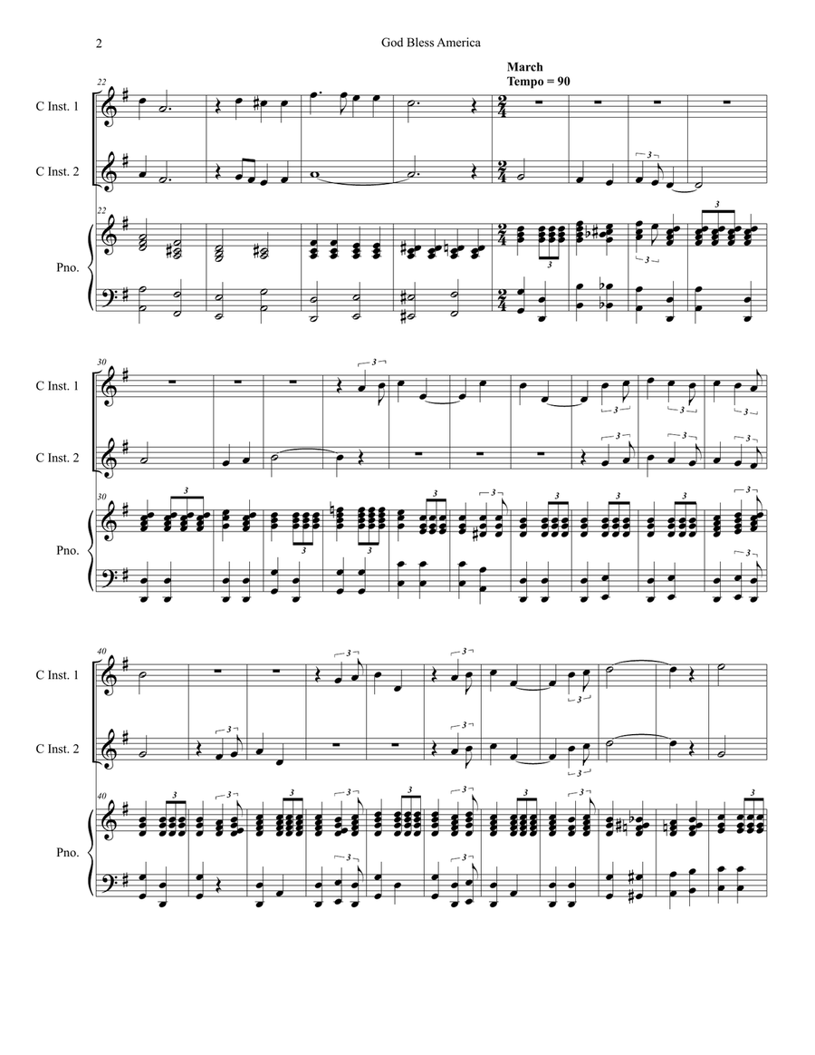 God Bless America God Bless America Piano scores gallery preview page 2
