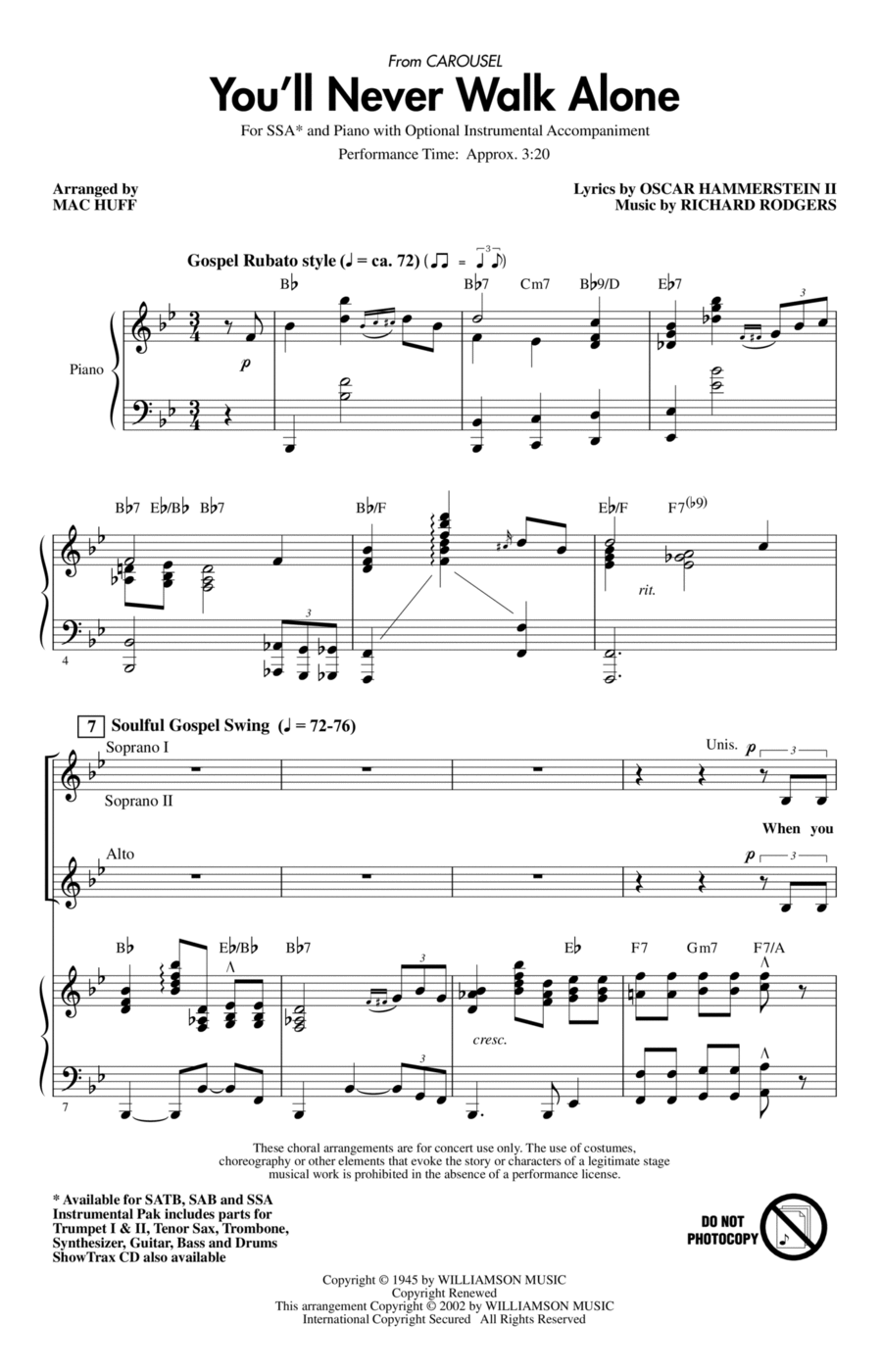 You'll Never Walk Alone (from Carousel) (arr. Mac Huff)