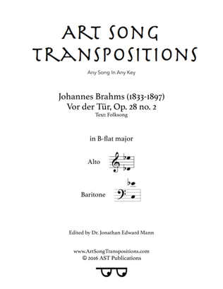 Book cover for BRAHMS: Vor der Tür, Op. 28 no. 2 (transposed to B-flat major)