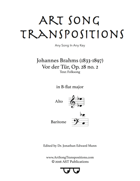 BRAHMS: Vor der Tür, Op. 28 no. 2 (transposed to B-flat major)