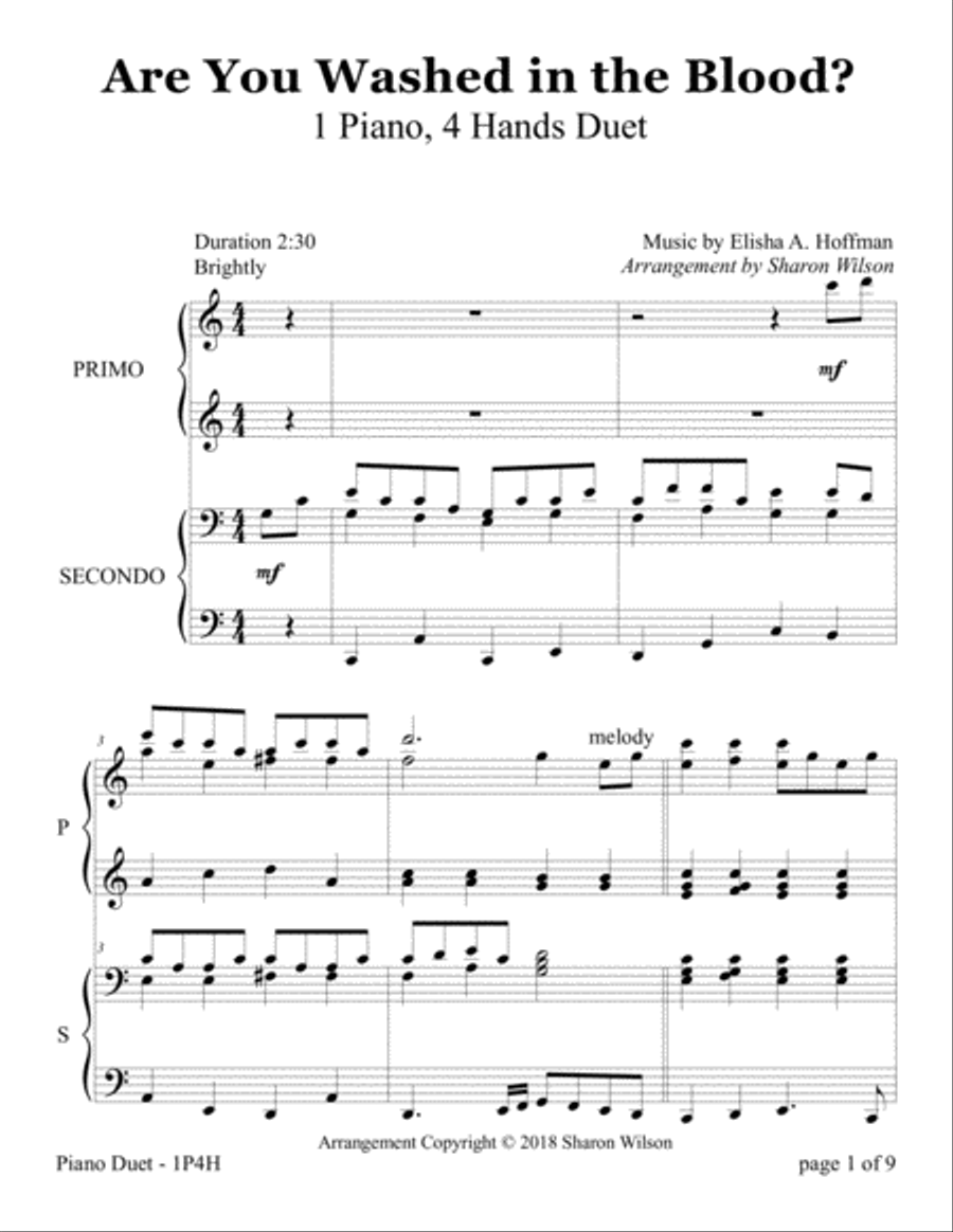 Are You Washed in the Blood? (1 Piano, 4 Hands Duet) image number null