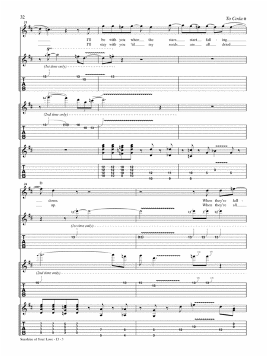 Sunshine of Your Love Guitar Tablature scores gallery preview page 3