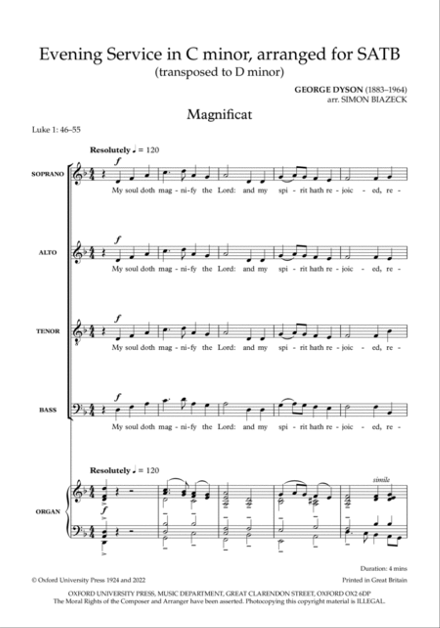 Evening Service in C minor, arranged for SATB (transposed to D minor) 4-Part scores gallery preview page 2