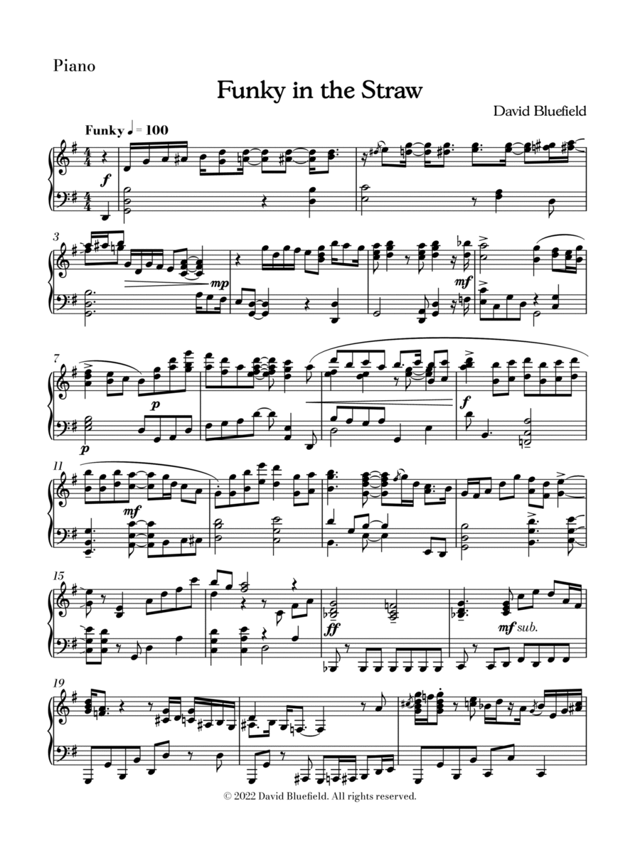 Funky in the Straw Piano Solo scores gallery preview page 1