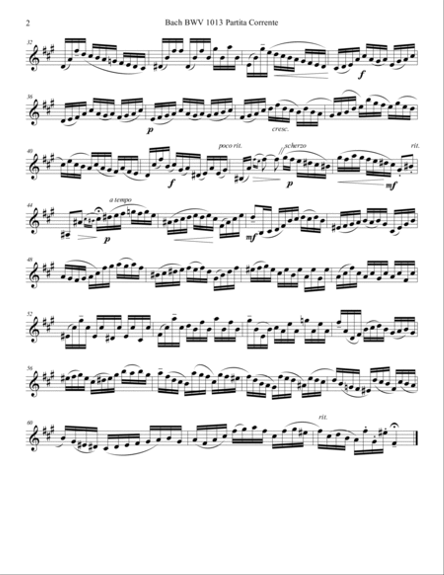 Bach 1723 BWV 1013 Partita in 4 Movements for Alto Tenor or