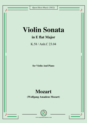 Book cover for Mozart-Violin Sonata in E flat Major,K.58/Anh.C 23.04,for Violin&Piano
