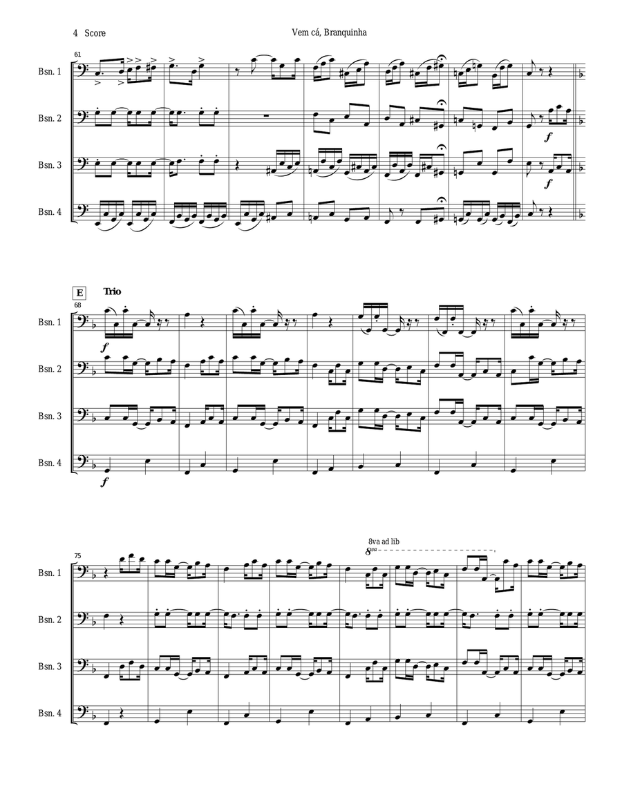 Bassoon quartet - Tango by Ernesto Nazareth Bassoon Quartet scores gallery preview page 4