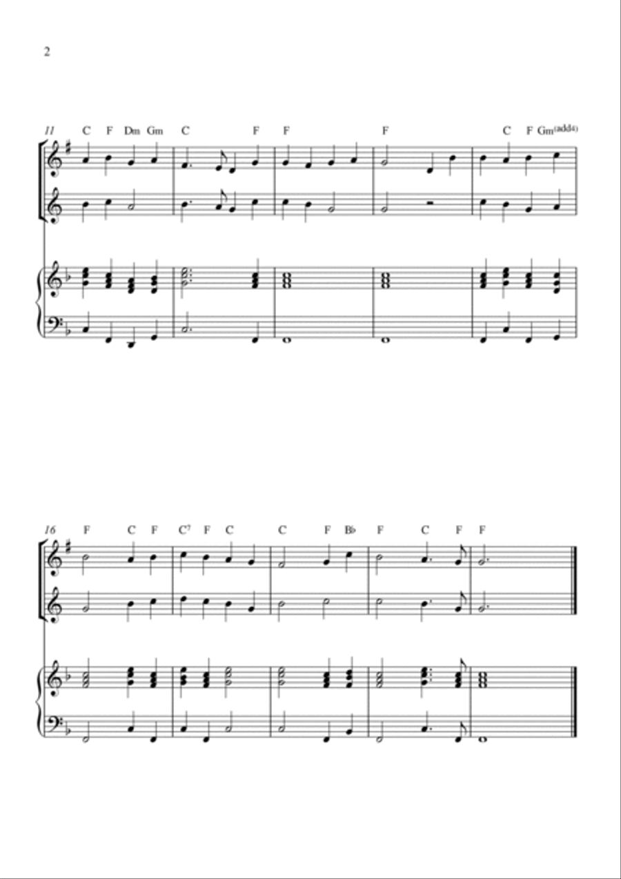 O Come, All Ye Faithful - Trumpet and horn with piano and chords Brass Duet scores gallery preview page 2
