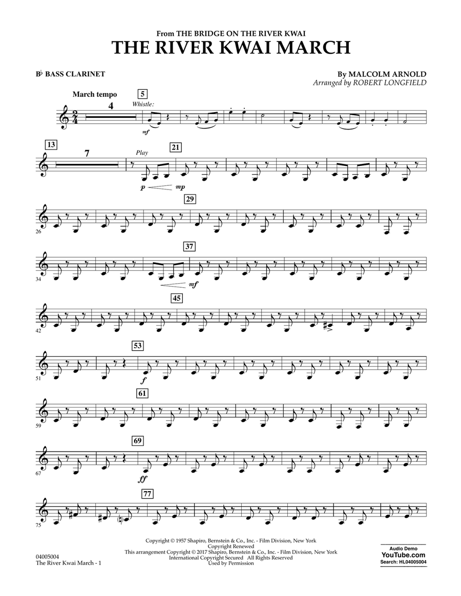 The River Kwai March - Bb Bass Clarinet Concert Band scores gallery preview page 1