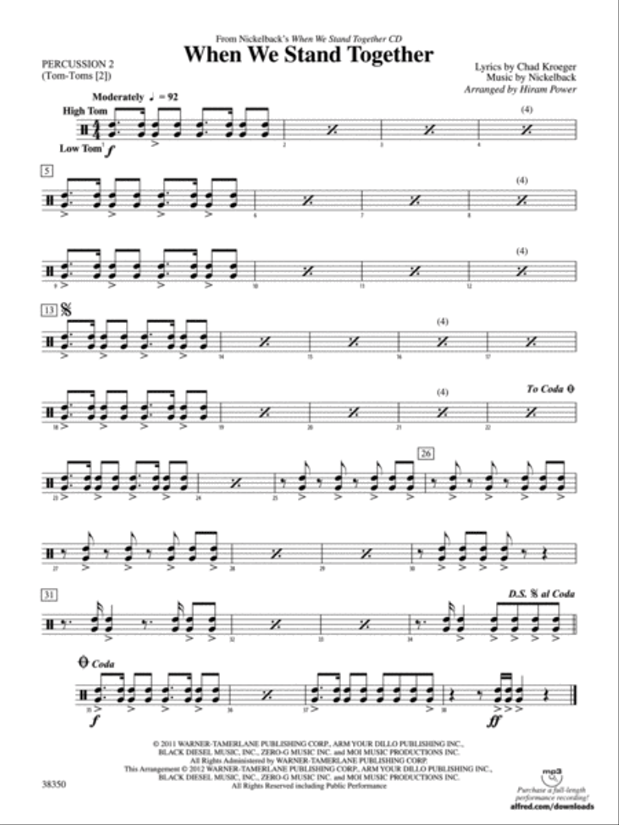 When We Stand Together: 2nd Percussion Concert Band scores gallery preview page 1