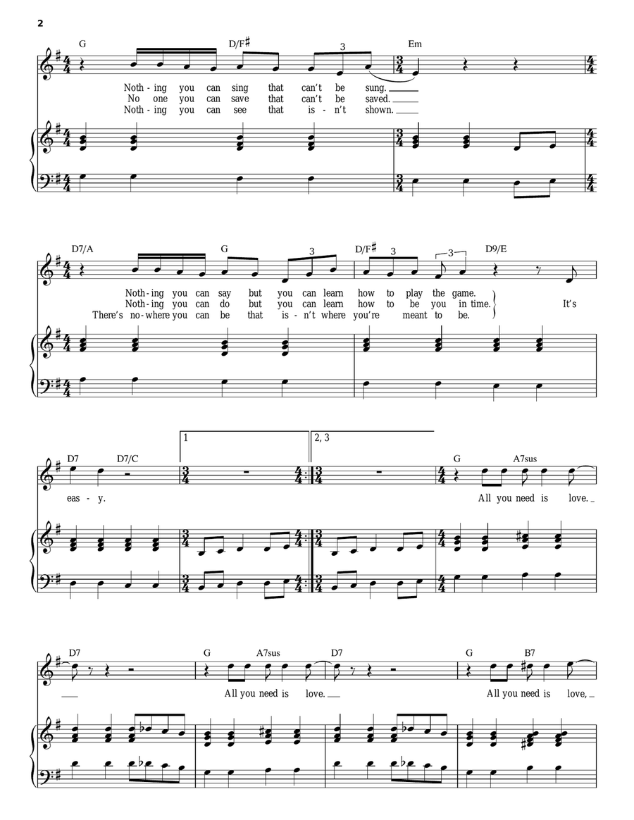 All You Need Is Love All You Need Is Love Piano, Vocal scores gallery preview page 2