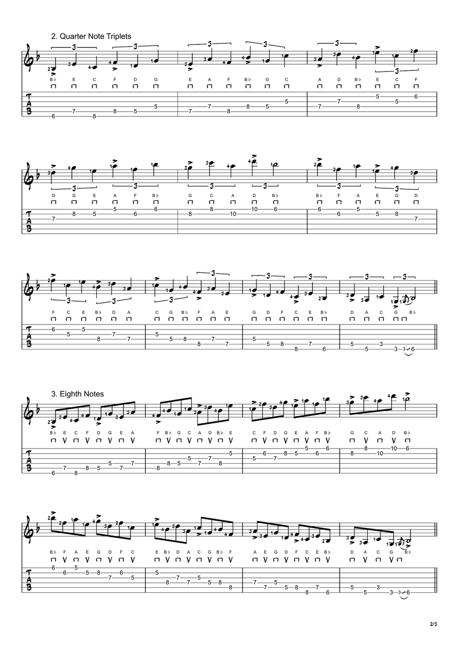 Bb Lydian Mode Exercises - Ascending and Descending in 4ths Acoustic Guitar scores gallery preview page 2