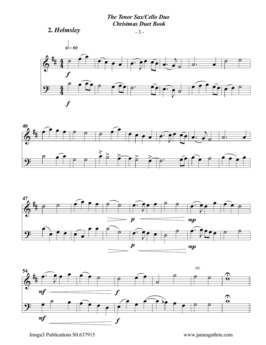 The Tenor Sax & Cello Christmas Duet Book Tenor Saxophone scores gallery preview page 4