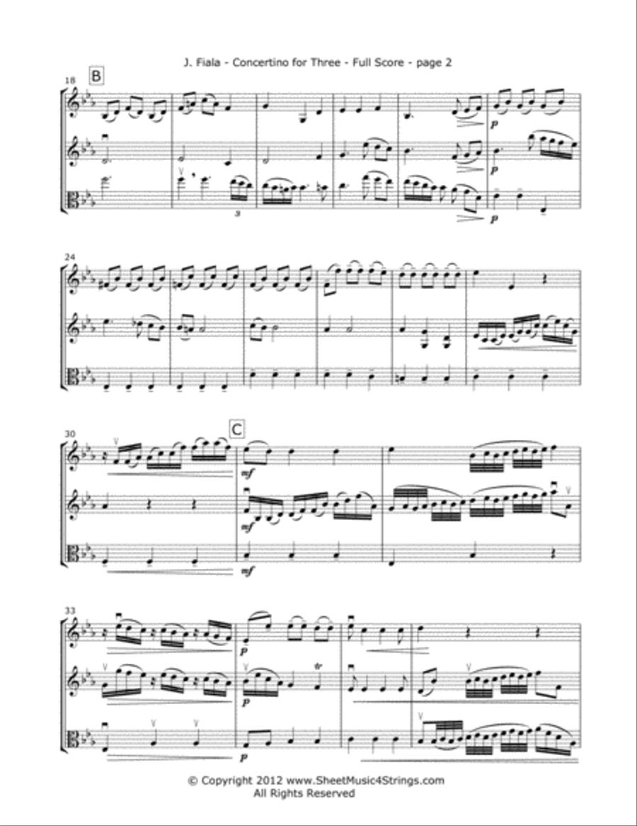 Fiala, J. - Concertino for Three, For Two Violins and Viola String Trio scores gallery preview page 2