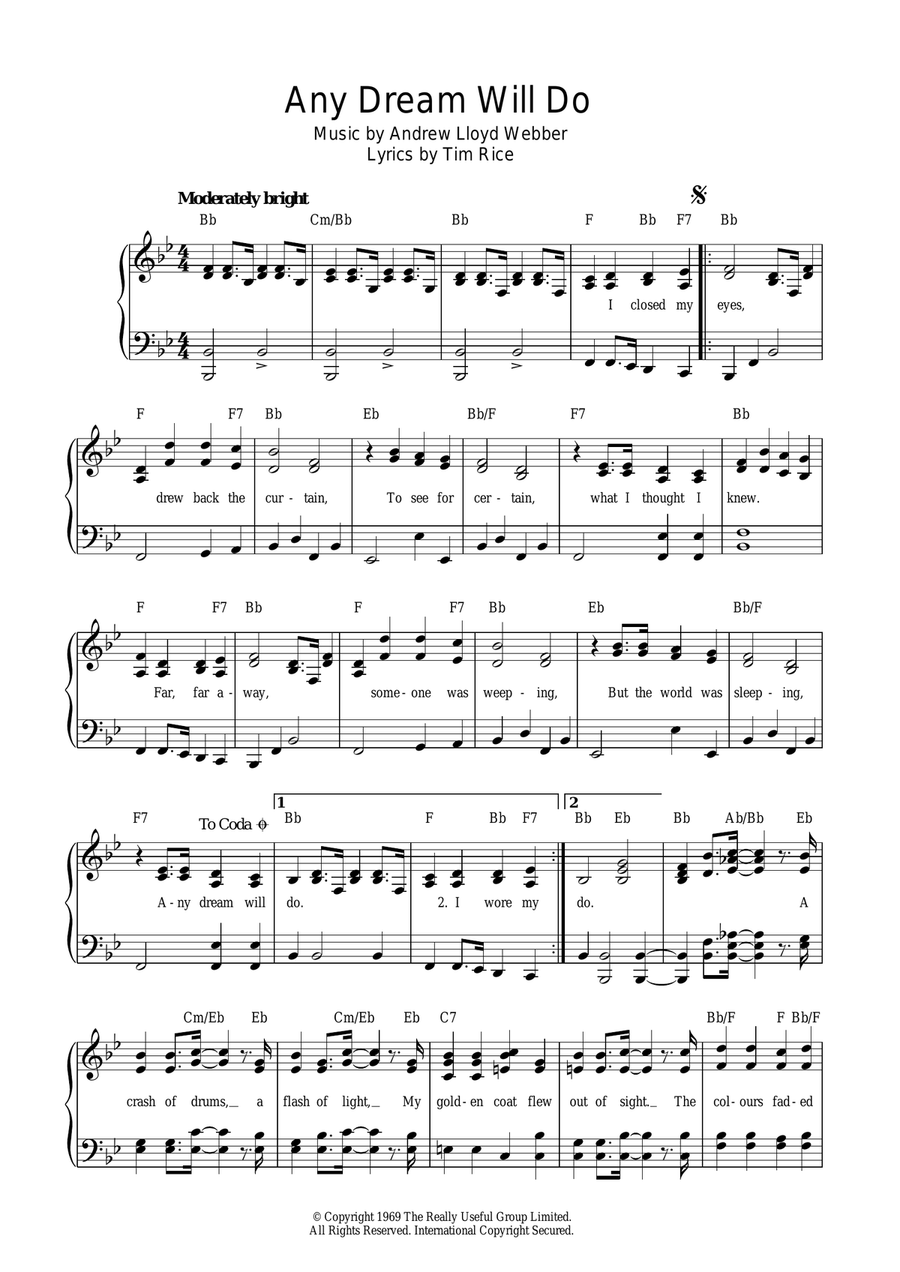 Any Dream Will Do (from Joseph And The Amazing Technicolor Dreamcoat) Voice scores gallery preview page 1