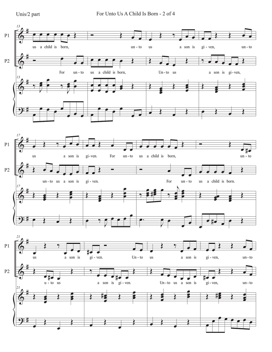 For Unto Us - 2 part (Handel's Messiah for Young Voices) SA scores gallery preview page 2