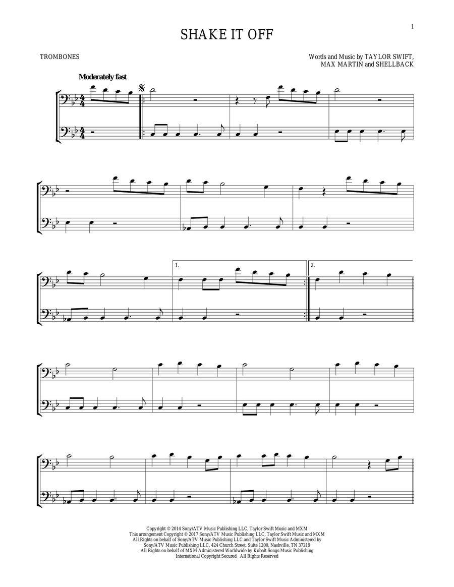Shake It Off Shake It Off Trombone Duet scores gallery preview page 1