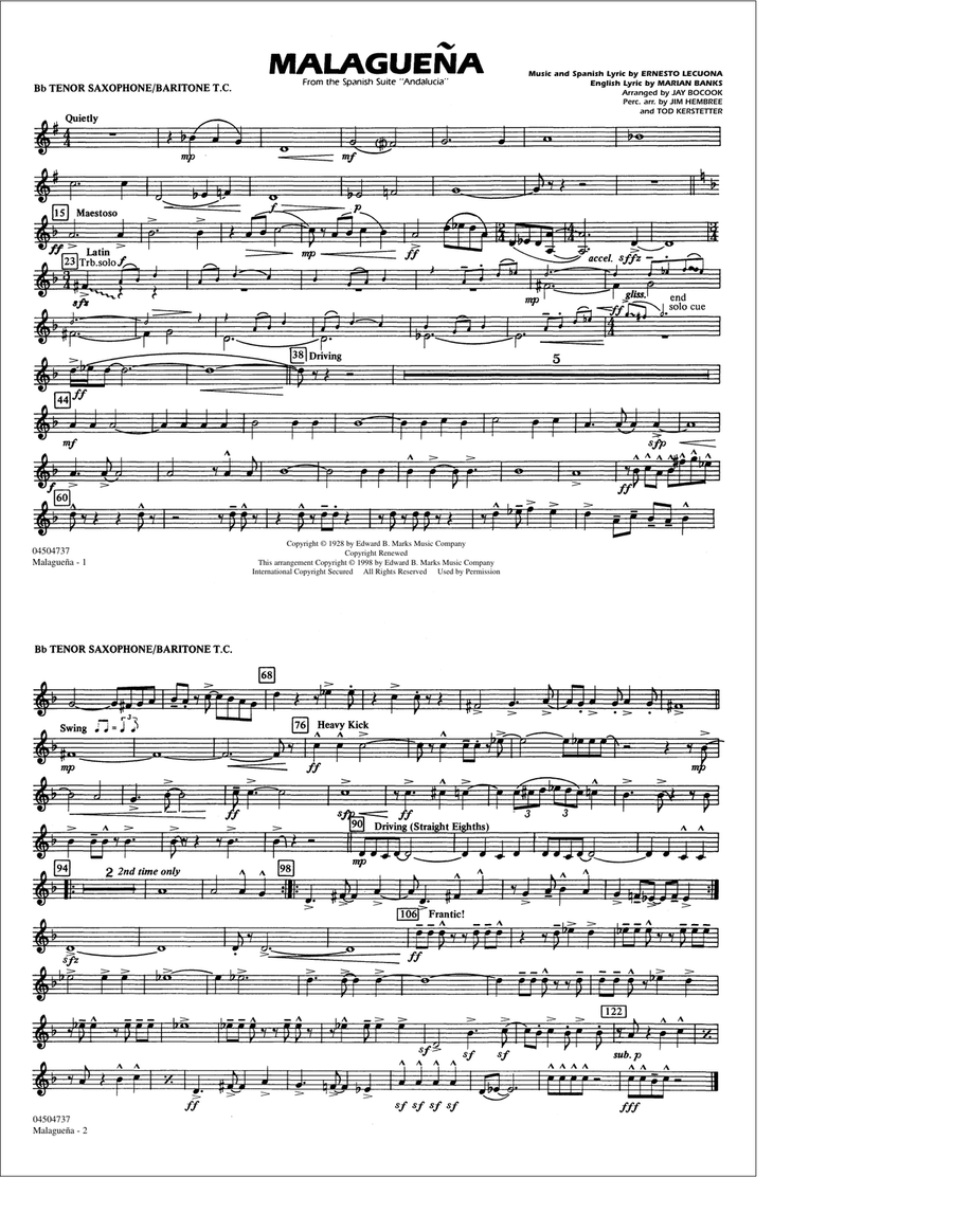 Malaguena - Bb Tenor Sax/Baritone TC Marching Band scores gallery preview page 1