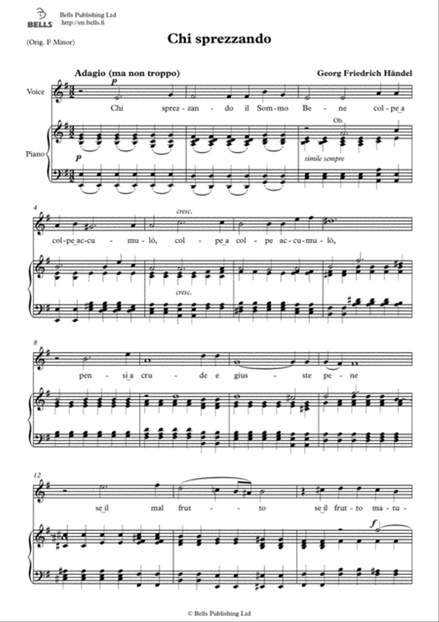 Chi sprezzando (E minor) Voice Solo scores gallery preview page 1