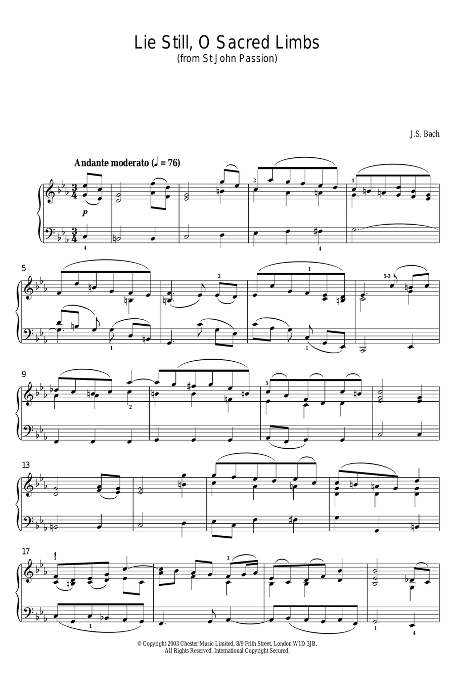 Lie Still, O Sacred Limbs (from St John Passion) Piano Solo scores gallery preview page 1