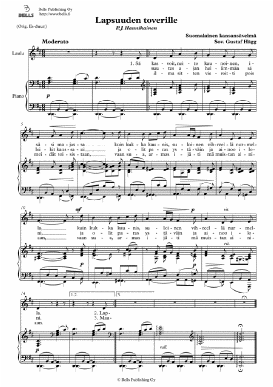 Lapsuuden toverille (D Major) Voice Solo scores gallery preview page 1