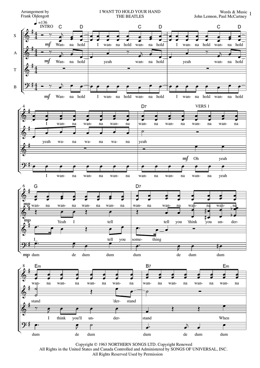 I Want To Hold Your Hand 4-Part scores gallery preview page 1