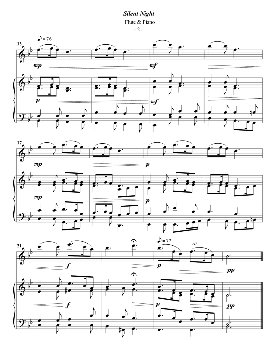 Silent Night for Flute & Piano Flute Solo scores gallery preview page 2
