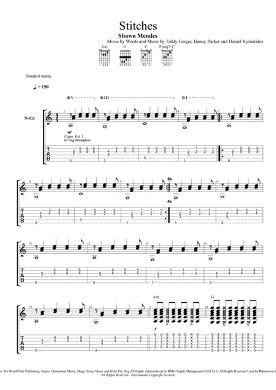 Stitches Stitches Electric Guitar scores gallery preview page 1