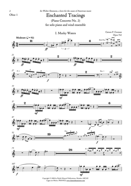 Carson Cooman Enchanted Tracings (Piano Concerto No. 2) (2008) for solo piano and wind ensemble,oboe