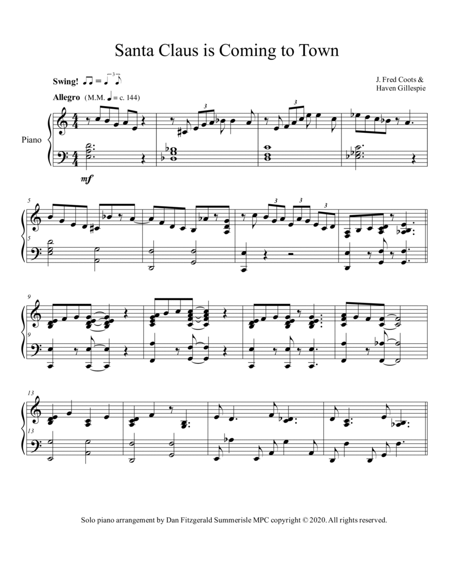 Santa Claus Is Comin' To Town Piano Solo scores gallery preview page 1