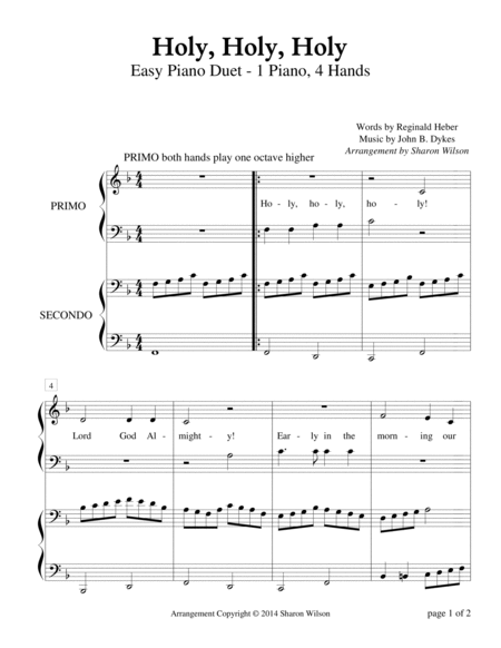 Holy, Holy, Holy (Easy Piano Duet; 1 Piano, 4 Hands) image number null