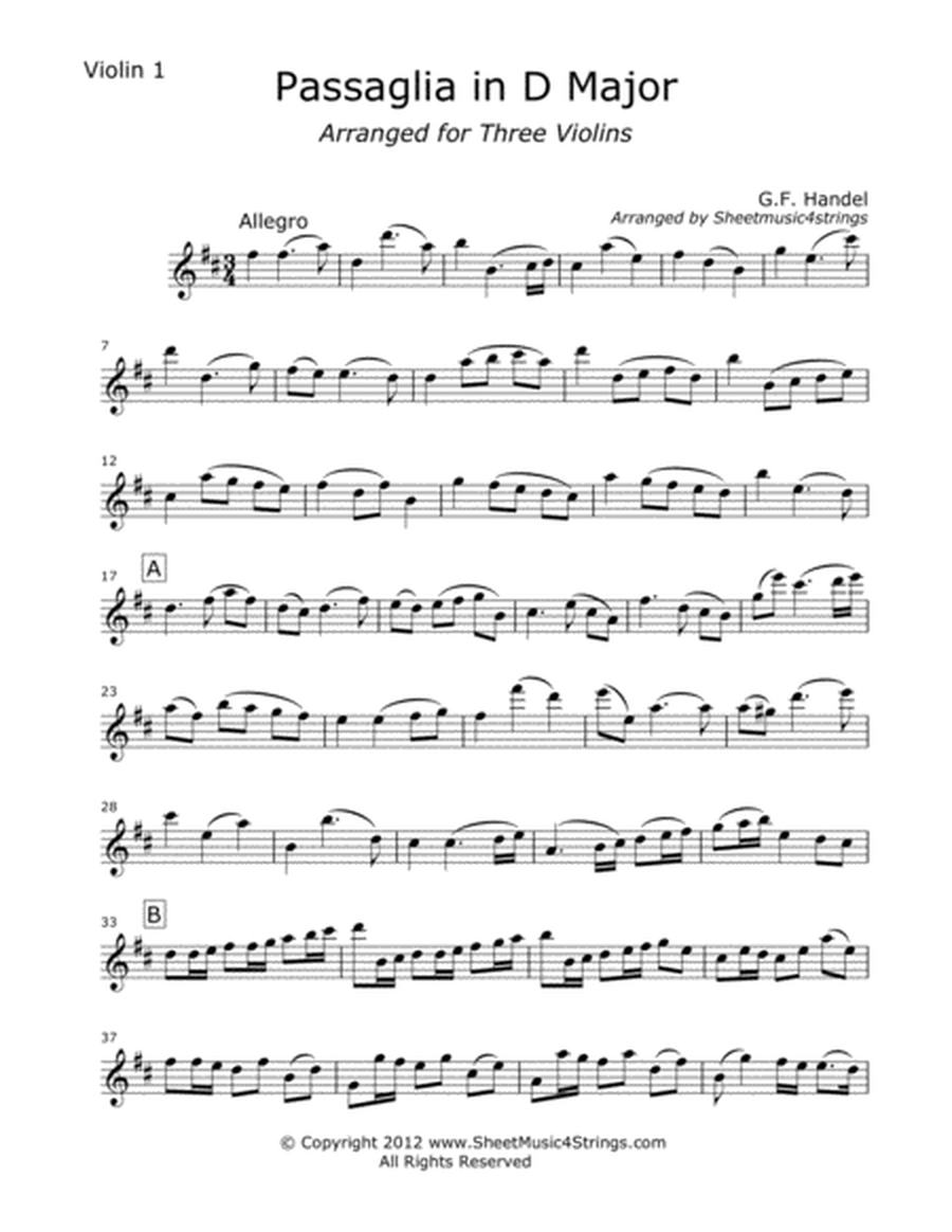 Handel, G. - Passaglia for Three Violins image number null