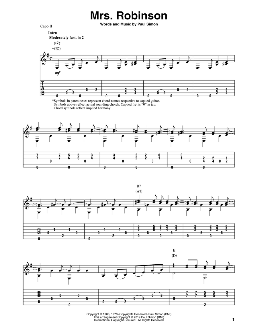 Mrs. Robinson (arr. Bill LaFleur) Acoustic Guitar scores gallery preview page 1