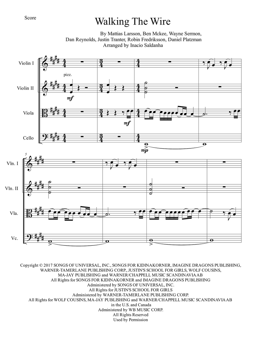 Walking The Wire String Quartet scores gallery preview page 1