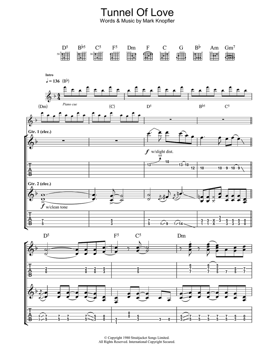 Tunnel Of Love Guitar Tablature scores gallery preview page 1