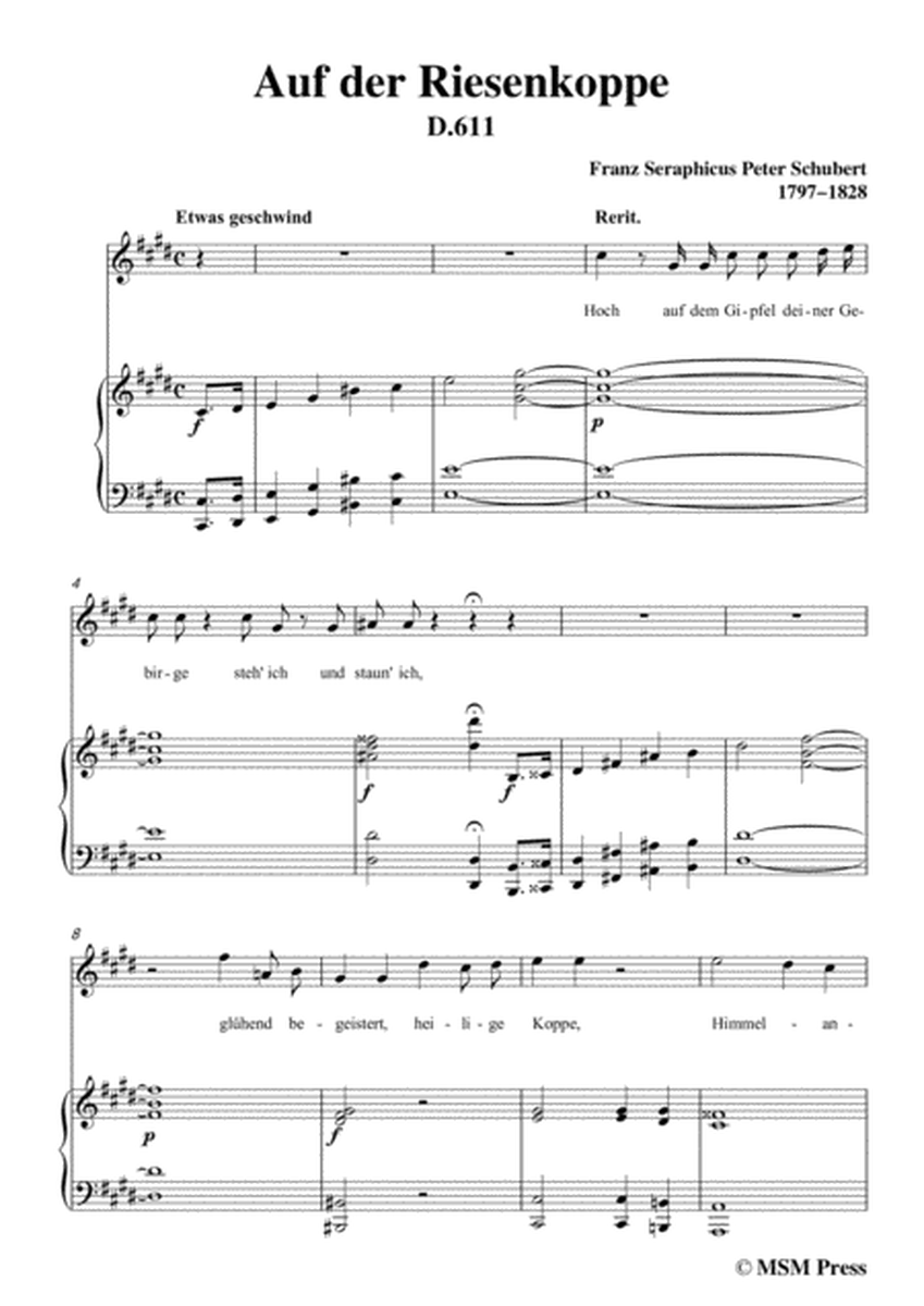 Schubert-Auf der Riesenkoppe(On the Giant Peak),D.611,in c sharp minor,for Voice&Piano image number null