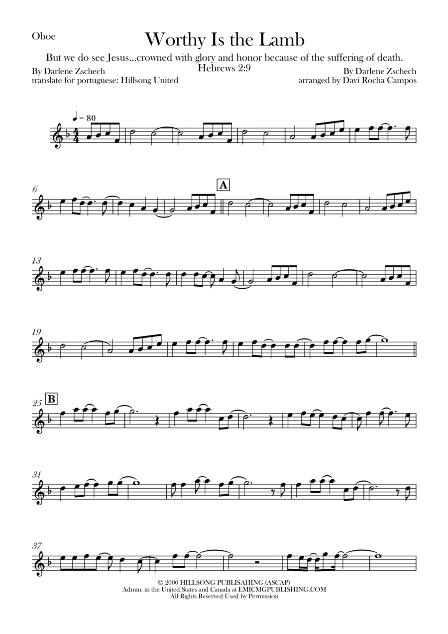 Worthy Is The Lamb Oboe Solo scores gallery preview page 1
