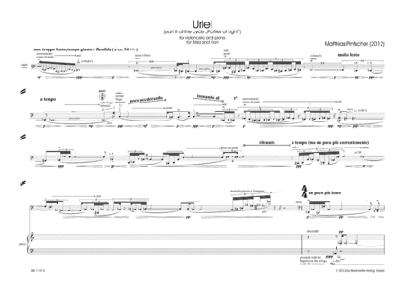 Uriel for violoncello and piano (2012) (part III of the cycle "Profiles of Light")
