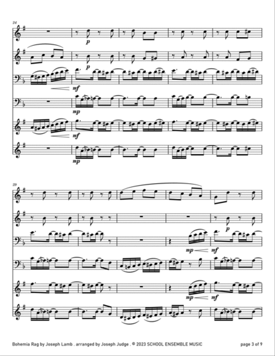 Bohemia Rag by Joseph Lamb for Brass Quartet in Schools Brass Quartet scores gallery preview page 3