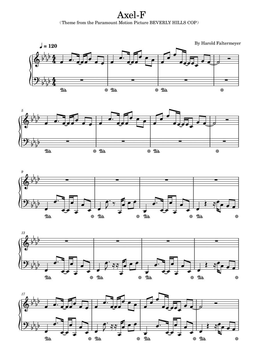 Axel F Piano Solo scores gallery preview page 1