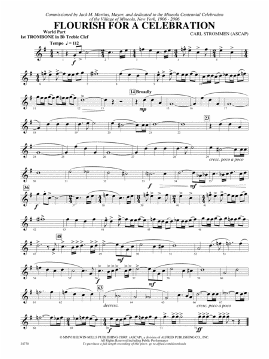 Flourish for a Celebration: (World Part) 1st B-flat Trombone T.C. Concert Band scores gallery preview page 1