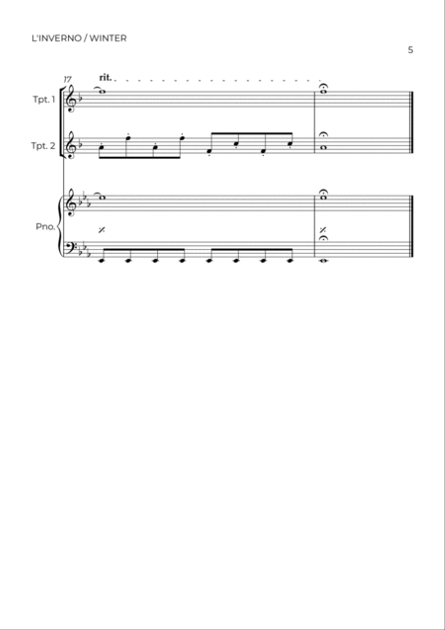 WINTER - VIVALDI - BRASS PIANO TRIO (TRUMPET 1, TRUMPET 2 & PIANO) Trumpet Duet scores gallery preview page 5