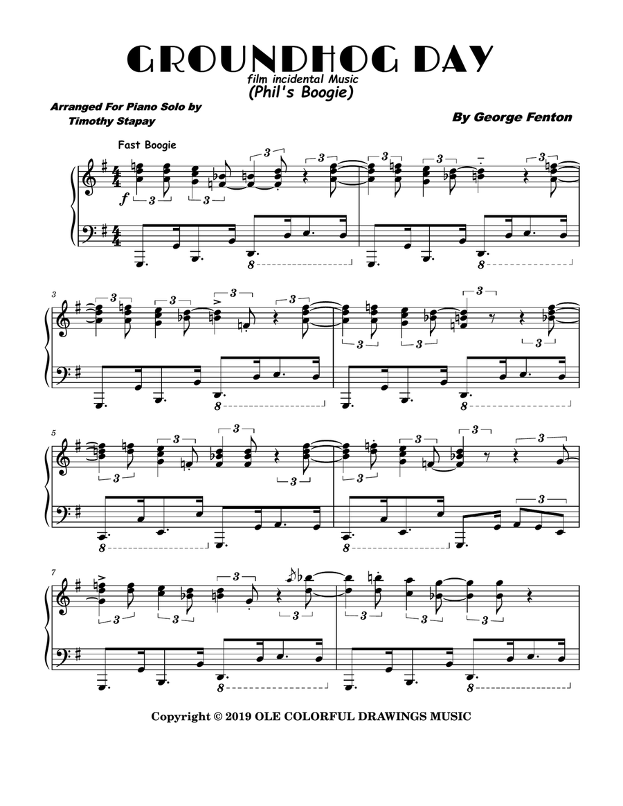Groundhog Day (film-incidental Music) Piano Solo scores gallery preview page 1