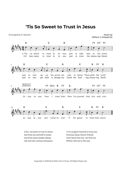 'Tis So Sweet to Trust in Jesus (Key of B Major) image number null