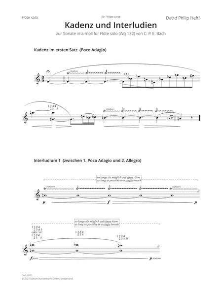 Cadenza and Interludes for the Sonata in A minor for solo flute (Wq 132) by C. P. E. Bach